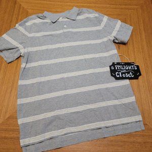 Merona Large Short Sleeve Polo Shirt Grey White Yellow Stripe